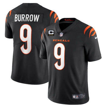 Cincinnati Bengals 2022 #9 Joe Burrow Black With 3-star C Patch Jersey