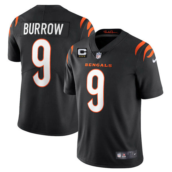 Cincinnati Bengals 2022 #9 Joe Burrow Black With 3-star C Patch Jersey