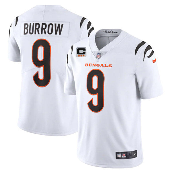 Cincinnati Bengals 2022 #9 Joe Burrow White With 3-star C Patch Jersey