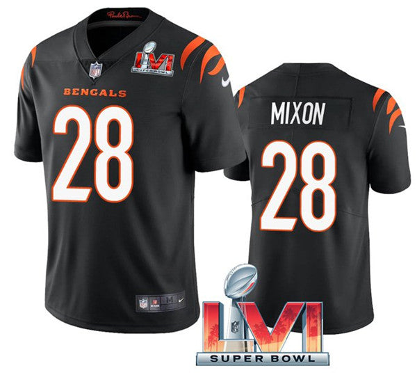 Cincinnati Bengals #28 Joe Mixon Black 2022 Super Bowl LVI Jersey
