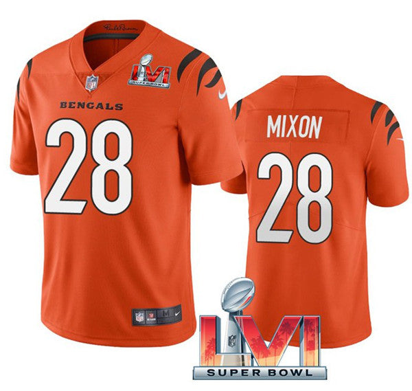 Cincinnati Bengals #28 Joe Mixon Orange 2022 Super Bowl LVI Jersey
