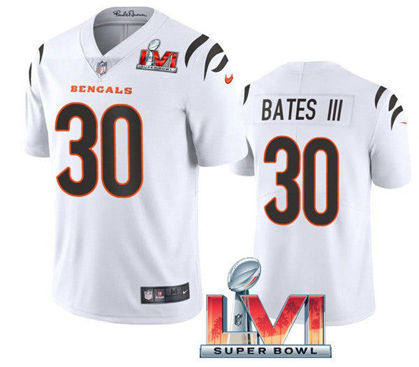 Cincinnati Bengals #30 Jessie Bates III 2022 White Super Bowl LVI Jersey
