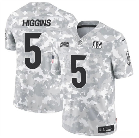 Cincinnati Bengals #5 Tee Higgins Arctic Camo 2024 FUSE Salute to Service Jersey