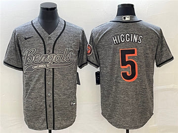 Cincinnati Bengals #5 Tee Higgins Gray With Patch Baseball Jersey