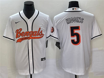 Cincinnati Bengals #5 Tee Higgins White With Patch Baseball Jersey