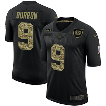 Cincinnati Bengals #9 Joe Burrow 2020 Black Camo Salute To Service Jersey
