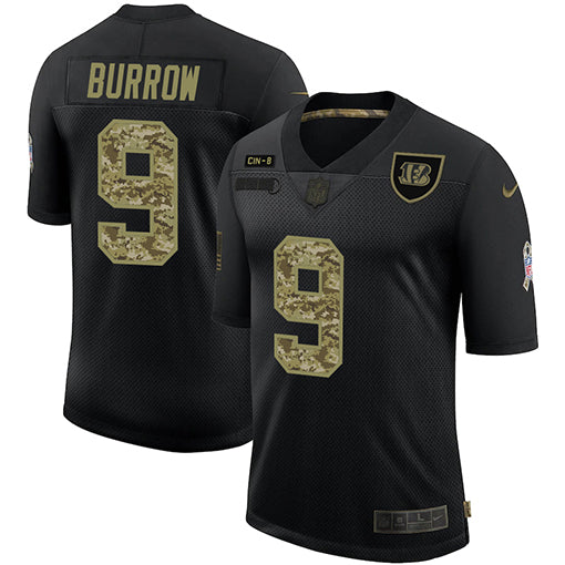 Cincinnati Bengals #9 Joe Burrow 2020 Black Camo Salute To Service Jersey