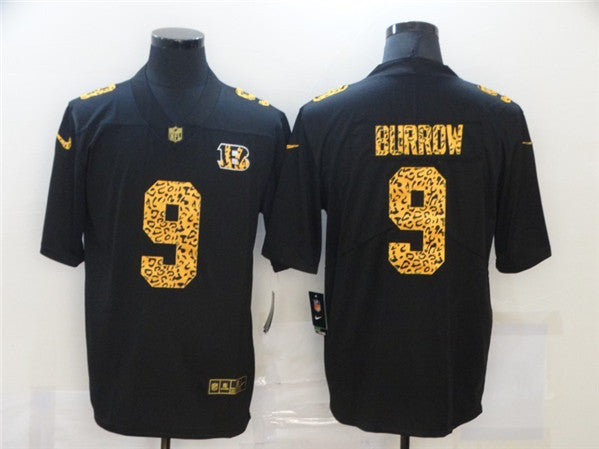 Cincinnati Bengals #9 Joe Burrow 2020 Black Leopard Print Fashion Jersey