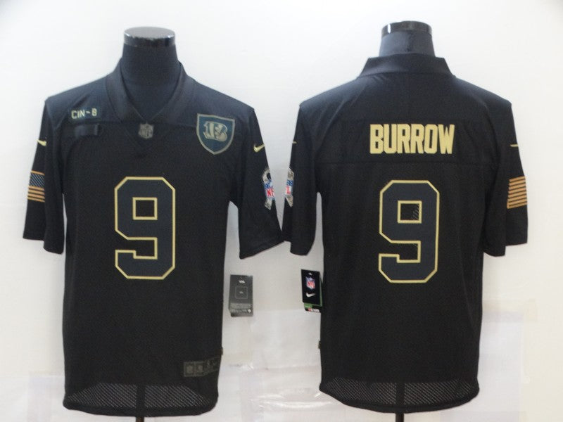 Cincinnati Bengals #9 Joe Burrow 2020 Black Salute To Service Jersey