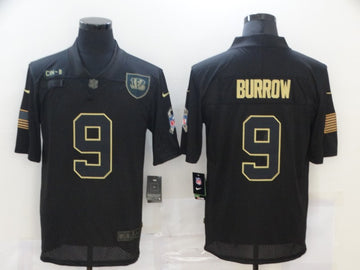 Cincinnati Bengals #9 Joe Burrow 2020 Black Salute To Service Jersey
