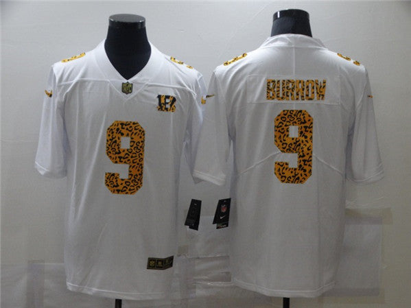 Cincinnati Bengals #9 Joe Burrow 2020 White Leopard Print Fashion Jersey
