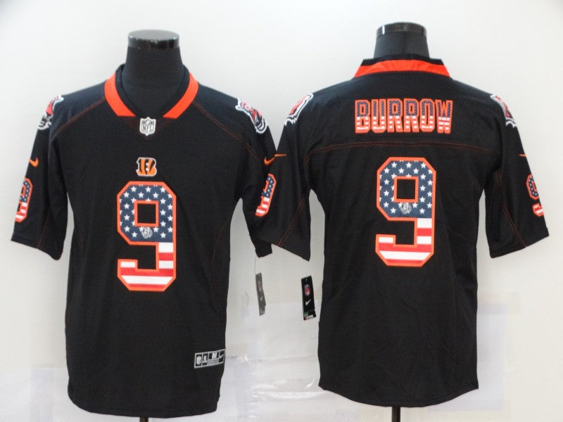 Cincinnati Bengals #9 Joe Burrow Black USA Flag Fashion Jersey
