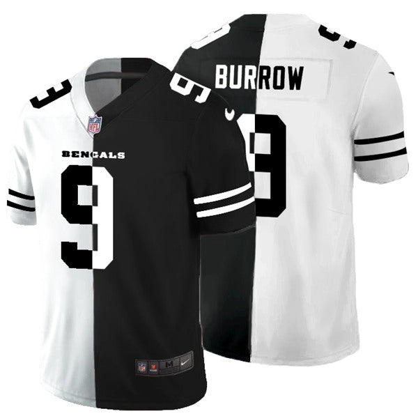Cincinnati Bengals #9 Joe Burrow Black White Split 2020 Jersey