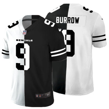 Cincinnati Bengals #9 Joe Burrow Black White Split 2020 Jersey