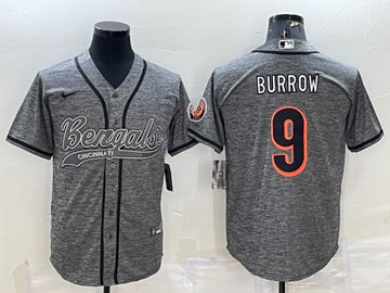 Cincinnati Bengals #9 Joe Burrow Gray With Patch Baseball Jersey