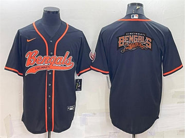 Cincinnati Bengals Black Team Big Logo With Patch Baseball Jersey