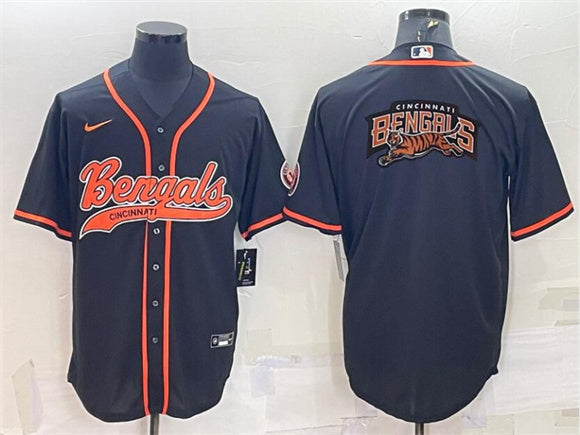 Cincinnati Bengals Black Team Big Logo With Patch Baseball Jersey