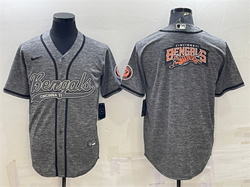 Cincinnati Bengals Gray Team Big Logo With Patch Baseball Jersey