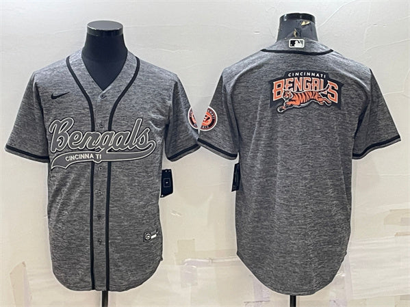 Cincinnati Bengals Gray Team Big Logo With Patch Baseball Jersey
