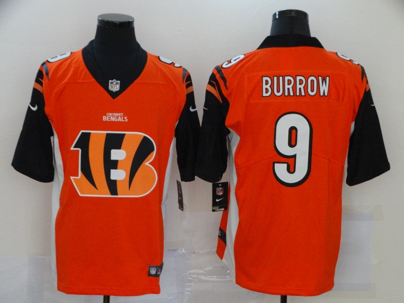 Cincinnati Bengals Orange #9 Joe Burrow Team Big Logo Jersey
