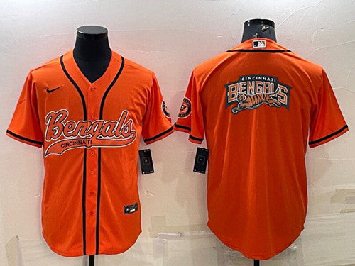 Cincinnati Bengals Orange Team Big Logo With Patch Baseball Jersey
