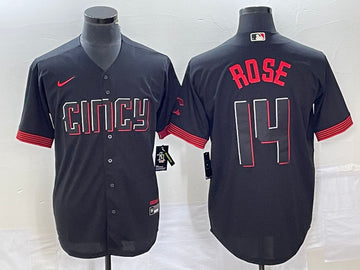 Pete Rose Cincinnati Reds black City Connect jersey