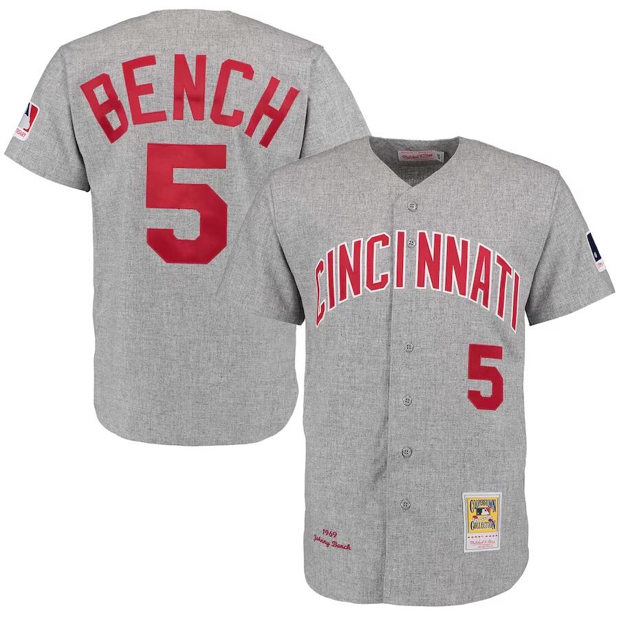 Johnny Bench Cincinnati Reds gray Throwback jersey