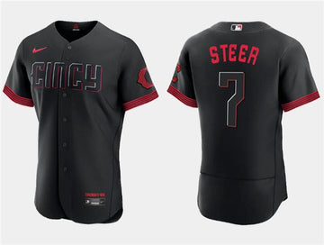 Spencer Steer Cincinnati Reds black City Connect jersey
