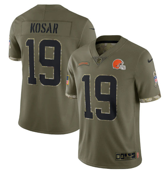 Cleveland Browns #19 Bernie Kosar 2022 Olive Salute To Service Jersey