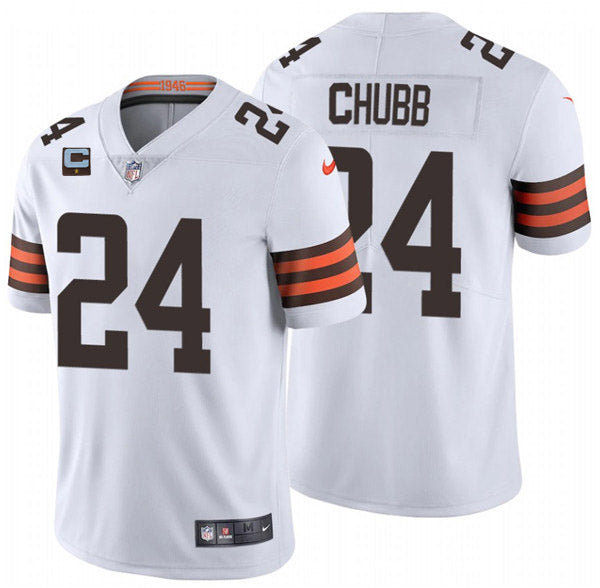 Cleveland Browns 2022 #24 Nick Chubb White With 1-star C Patch Jersey