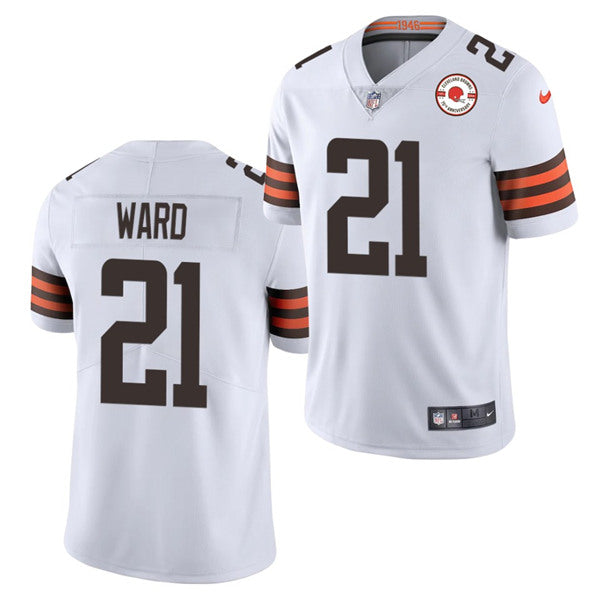 Cleveland Browns #21 Denzel Ward 2021 White 75th Anniversary Patch Jersey