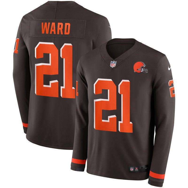Cleveland Browns #21 Denzel Ward Brown Therma Long Sleeve Jersey