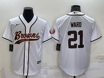 Cleveland Browns #21 Denzel Ward White With Patch Baseball Jersey