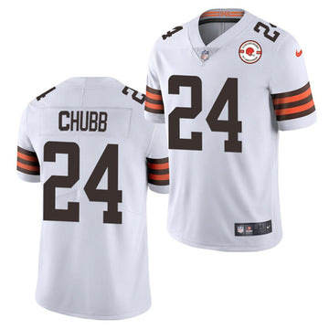 Cleveland Browns #24 Nick Chubb 2021 White 75th Anniversary Patch Jersey
