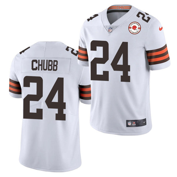 Cleveland Browns #24 Nick Chubb 2021 White 75th Anniversary Patch Jersey