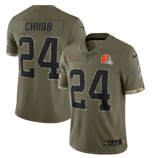 Cleveland Browns #24 Nick Chubb 2022 Olive Salute To Service Jersey