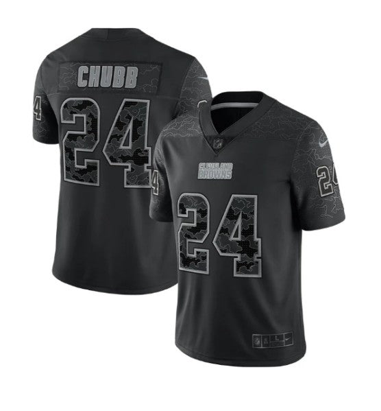Cleveland Browns #24 Nick Chubb Black Reflective Jersey