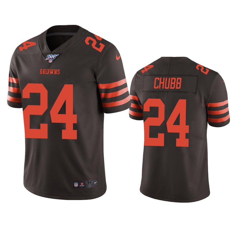 Cleveland Browns #24 Nick Chubb Brown 2019 100th Season Color Rush Jersey