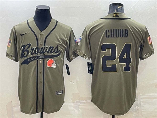 Cleveland Browns #24 Nick Chubb Olive 2022 Salute To Service Baseball Jersey