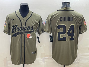 Cleveland Browns #24 Nick Chubb Olive 2022 Salute To Service Baseball Jersey