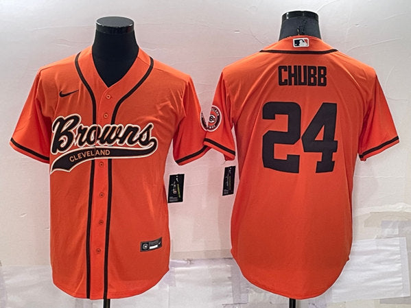 Cleveland Browns #24 Nick Chubb Orange Baseball Jersey