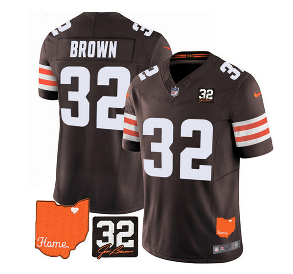 Cleveland Browns #32 Jim Brown Brown 2023 FUSE With Jim Brown Memorial Patch Jersey