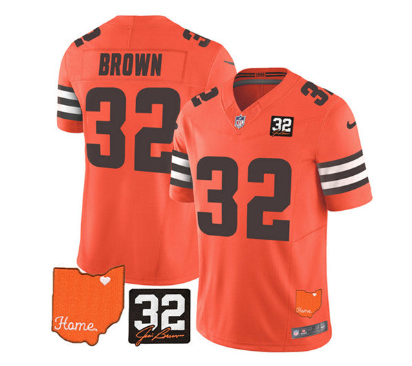 Cleveland Browns #32 Jim Brown Orange 2023 FUSE With Jim Brown Memorial Patch Jersey