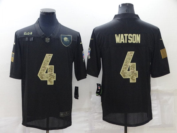 Cleveland Browns #4 Deshaun Watson Black Camo Salute To Service Jersey