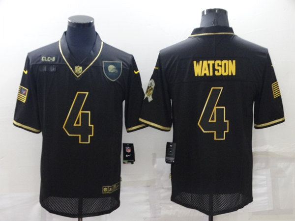 Cleveland Browns #4 Deshaun Watson Black-Gold Salute To Service Jersey