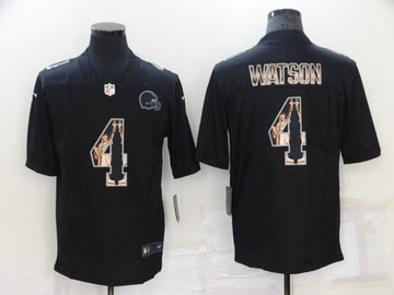 Cleveland Browns #4 Deshaun Watson Black Statue of Liberty Jersey