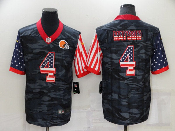 Cleveland Browns #4 Deshaun Watson Camo USA Flag Jersey