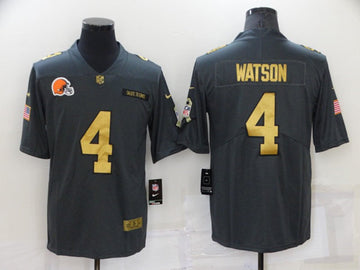 Cleveland Browns #4 Deshaun Watson Grey-Gold Salute To Service Jersey