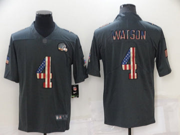 Cleveland Browns #4 Deshaun Watson Grey Salute To Service USA Flag Fashion Jersey