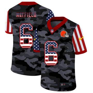 Cleveland Browns #6 Baker Mayfield 2020 Camo USA Flag Jersey